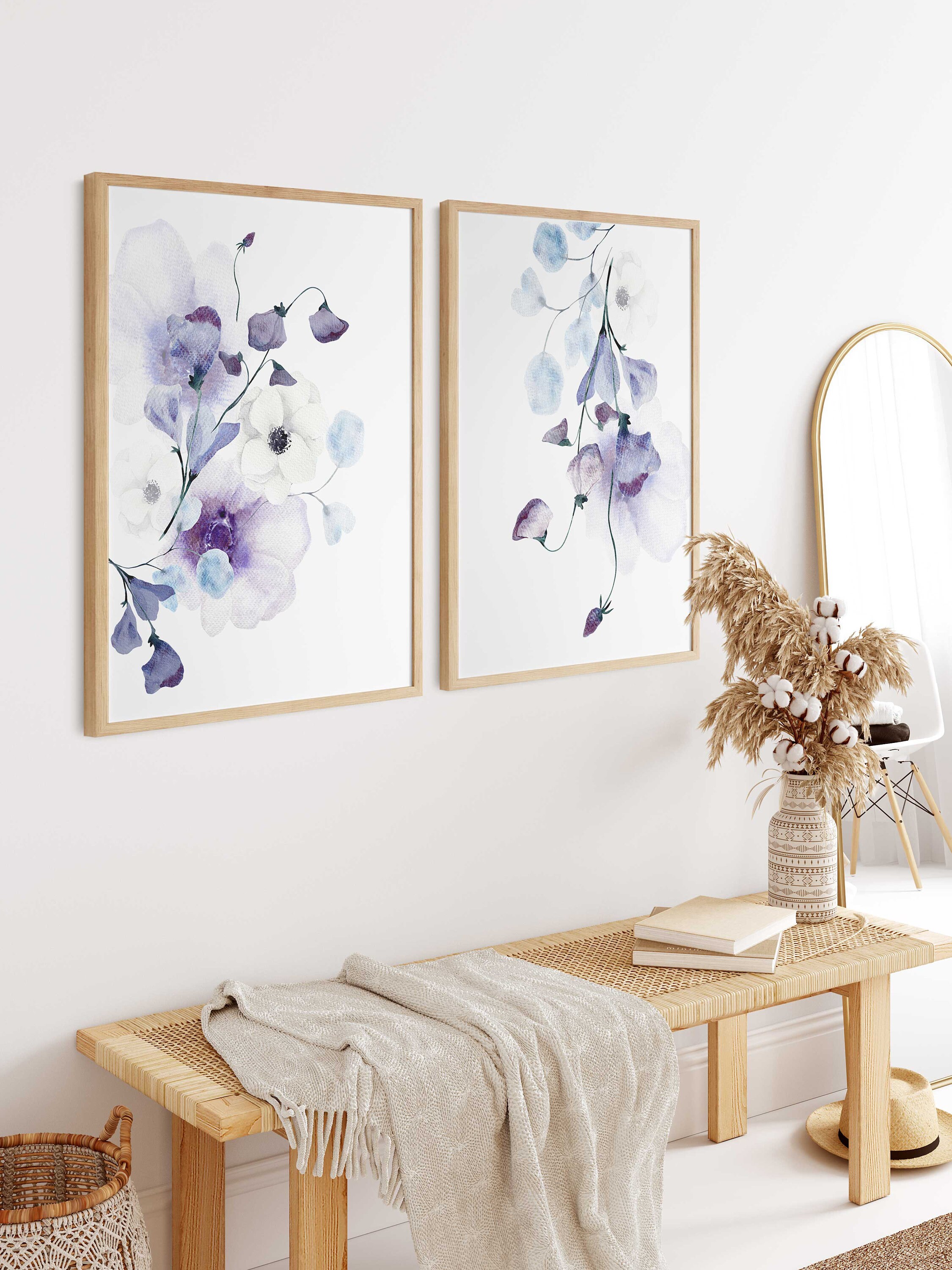 Purple Floral Wall Art Set of 2 Lilac Wall Art Lavender Etsy