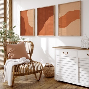 Set med bränt orange tryck, terrakottaväggkonst, bränt orange väggkonst set med 3, terrakottatryck, jordfärgade tryck, modern stil i mitten av århundradet bild 2