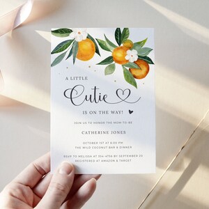 Cutie Baby Shower Invitation Template, Orange Baby Shower Invitation Digital Download, Clementine Citrus Baby Shower Template, O1 image 2