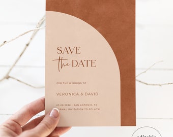 Terracotta Save the Date Template, Modern Boho Save the Date Template, Editable, Geometric Arch Save the Date, Digital Download, TR2