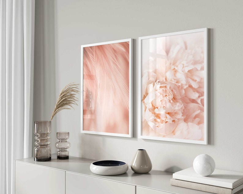 Blush Pink Wall Art Set of 3 Pink Floral Wall Art Set of 3 Etsy