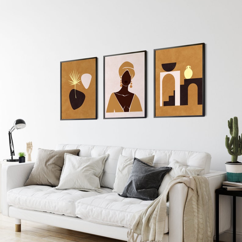 Modern Abstract Prints African Wall Art Set of 3 African Wall Decor Mid Century Modern Prints Tribal Wall Art Set African Woman Prints