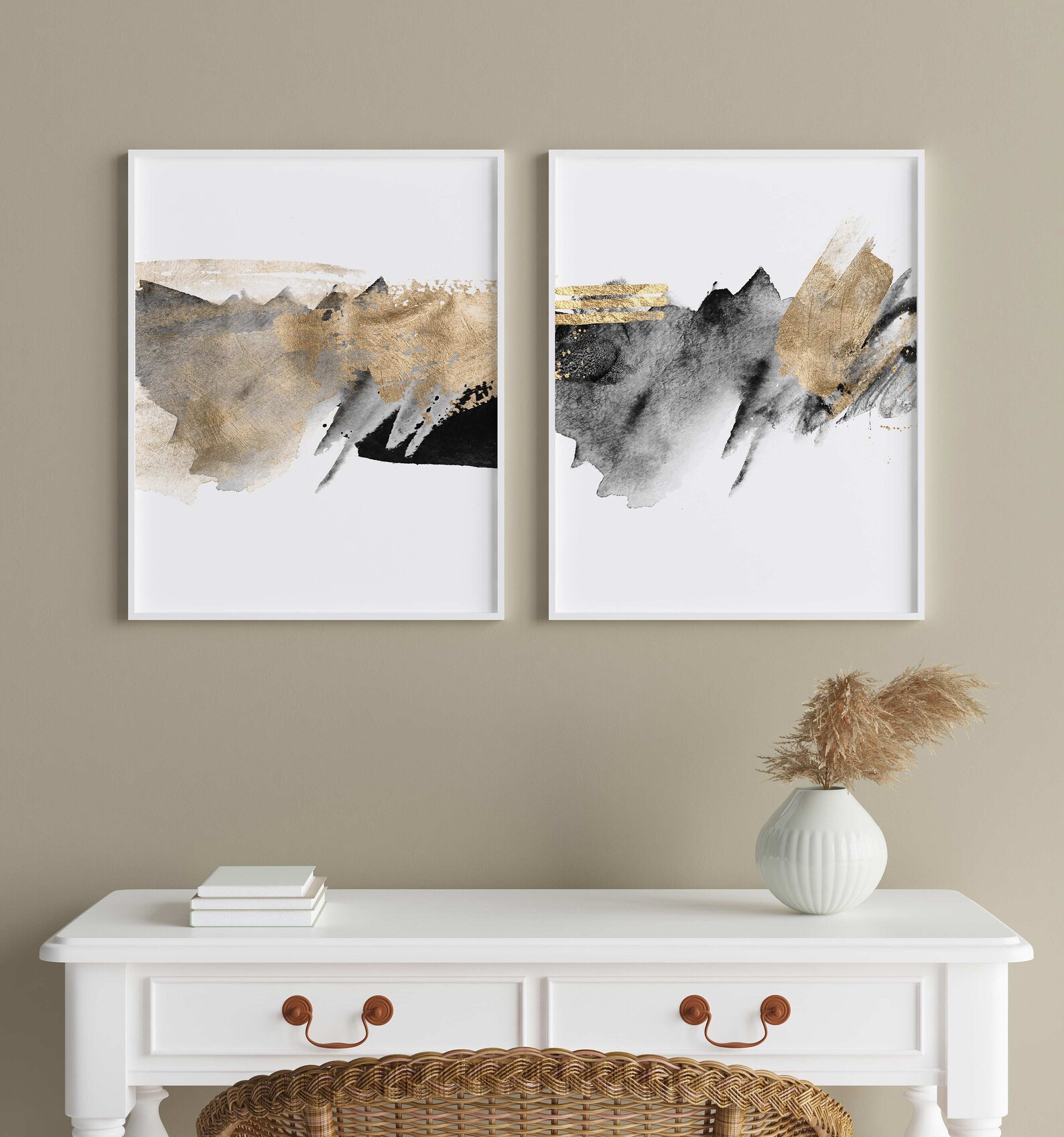 Black and Gold Wall Art Set of 2 Modern Abstract Wall Art Etsy
