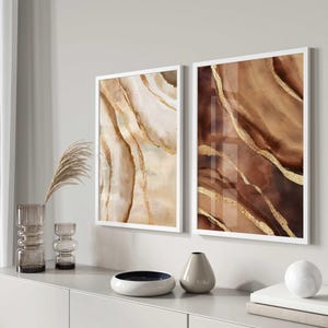Impressions abstraites neutres, ensemble d'art mural chaud et terreux, art en terre cuite beige marron, impressions abstraites modernes sur marbre, impression bohème moderne, lot de 2 image 2