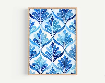 Mediterranean Wall Art Print, Blue Tiles, Greek Wall Art, Italy Wall Art Print, Santorini Maroccan Art, Spanish Tiles, Mediterranean Decor