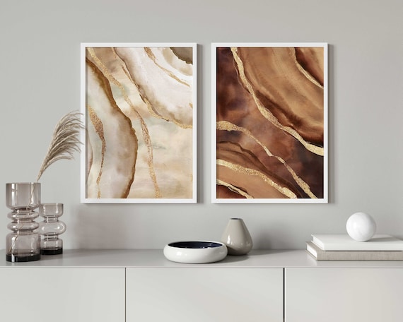 Abstract Neutral Prints, Warm Earthy Wall Art Set, Beige Brown Terracotta Art, Modern Abstract Marble Prints, Modern Boho Prints Set of 2