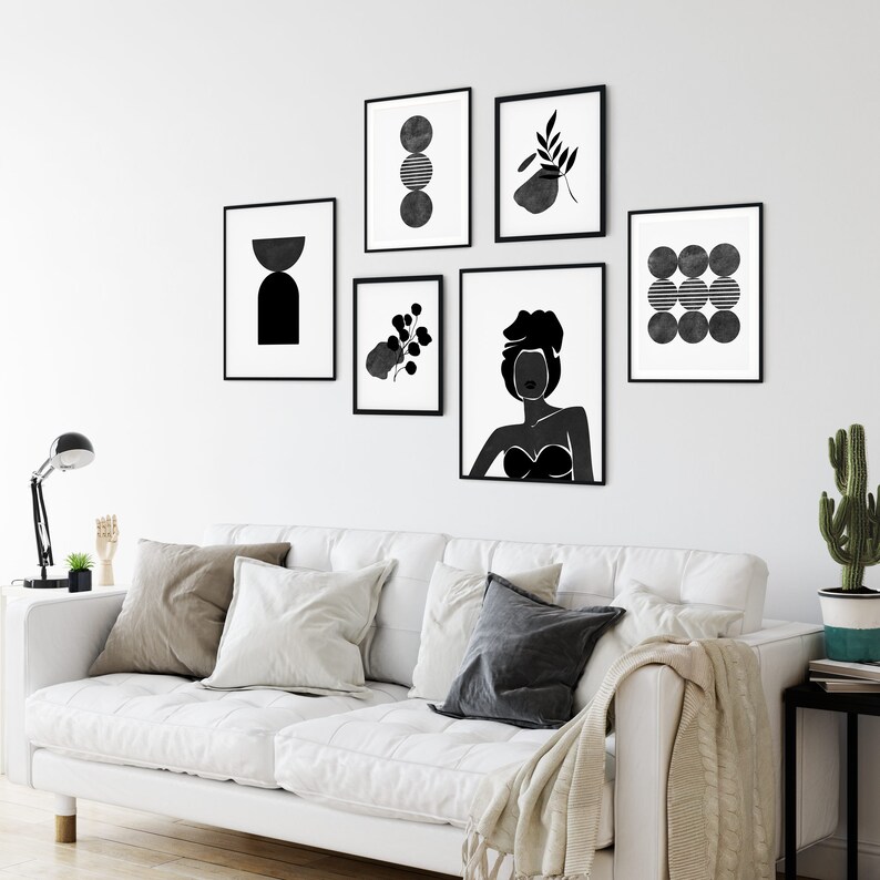 Black and White Wall Art Set of 6 Modern Minimalist Wall Art Etsy