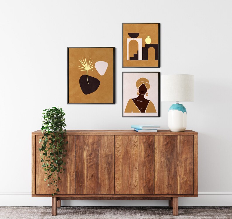 Modern Abstract Prints African Wall Art Set of 3 African Wall Decor Mid Century Modern Prints Tribal Wall Art Set African Woman Prints