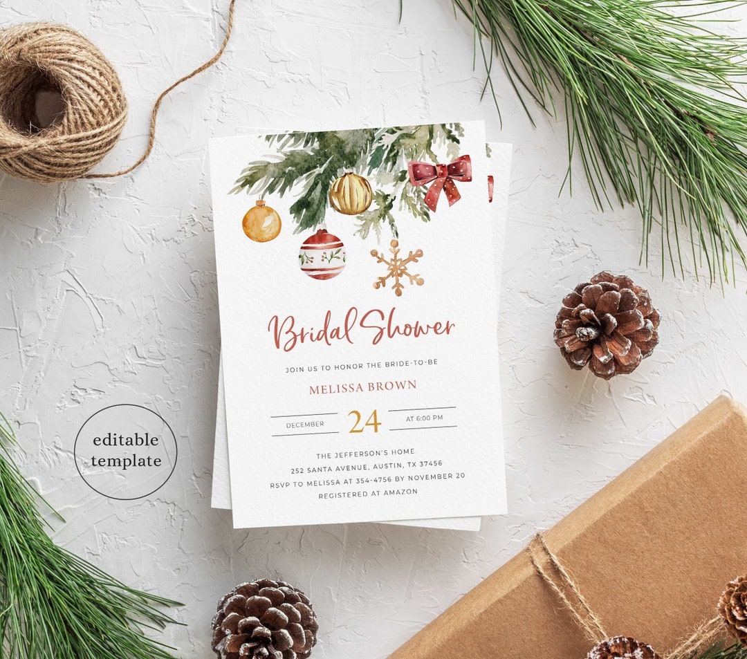 Christmas Bridal Shower Invitation Download, Editable Holiday Bridal ...