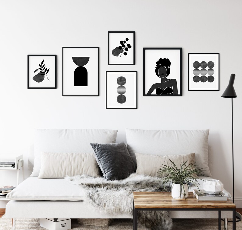 Black and White Wall Art Set of 6 Modern Minimalist Wall Art Etsy