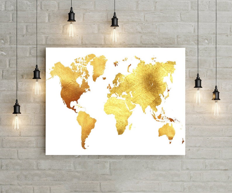 Gold Wall Art Printable Gold World Map Print World Map Wall Etsy