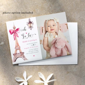 Editable Paris Birthday Invitation Template, Paris Birthday Party Invitation, Eiffel Tower, Oh La La, Paris Theme Birthday Party, P3 image 3