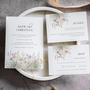 Garden Wedding Invitation Suite, Wildflower Wedding Invitation Template, Wild Flowers Wedding Invitation Download, Rustic Floral Wedding image 4