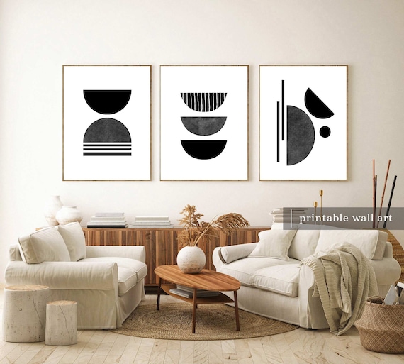 Black and White Wall Art Set of 3, Black and White Prints, Black White Abstract Wall Art, Geometric Art Prints, Black White Art Prints Set