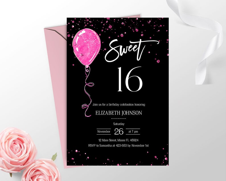 Printable Cute 16 Invitation Black and Crimson, Cute 16 Invitation, Confetti Glitter Adorable 16 Invitation Woman, 16th Birthday Invites picture about Printable Sweet 16 Invitations known as Printable Lovable 16 Invitation Black and Purple, Lovable 16 Invitation, Confetti Glitter Cute 16 Invitation Lady, 16th Birthday Invites
