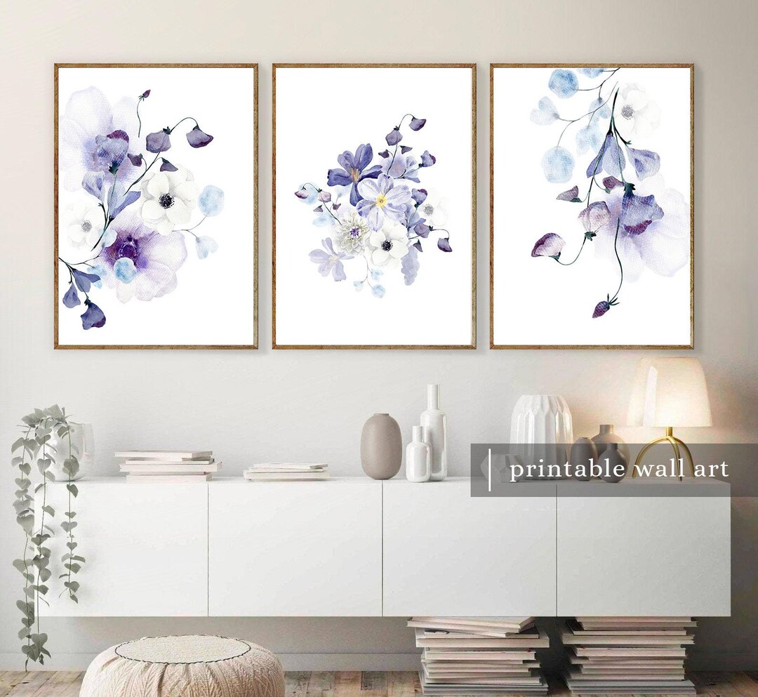 Purple Floral Wall Art Set of 3 Lilac Wall Art Lavender Etsy