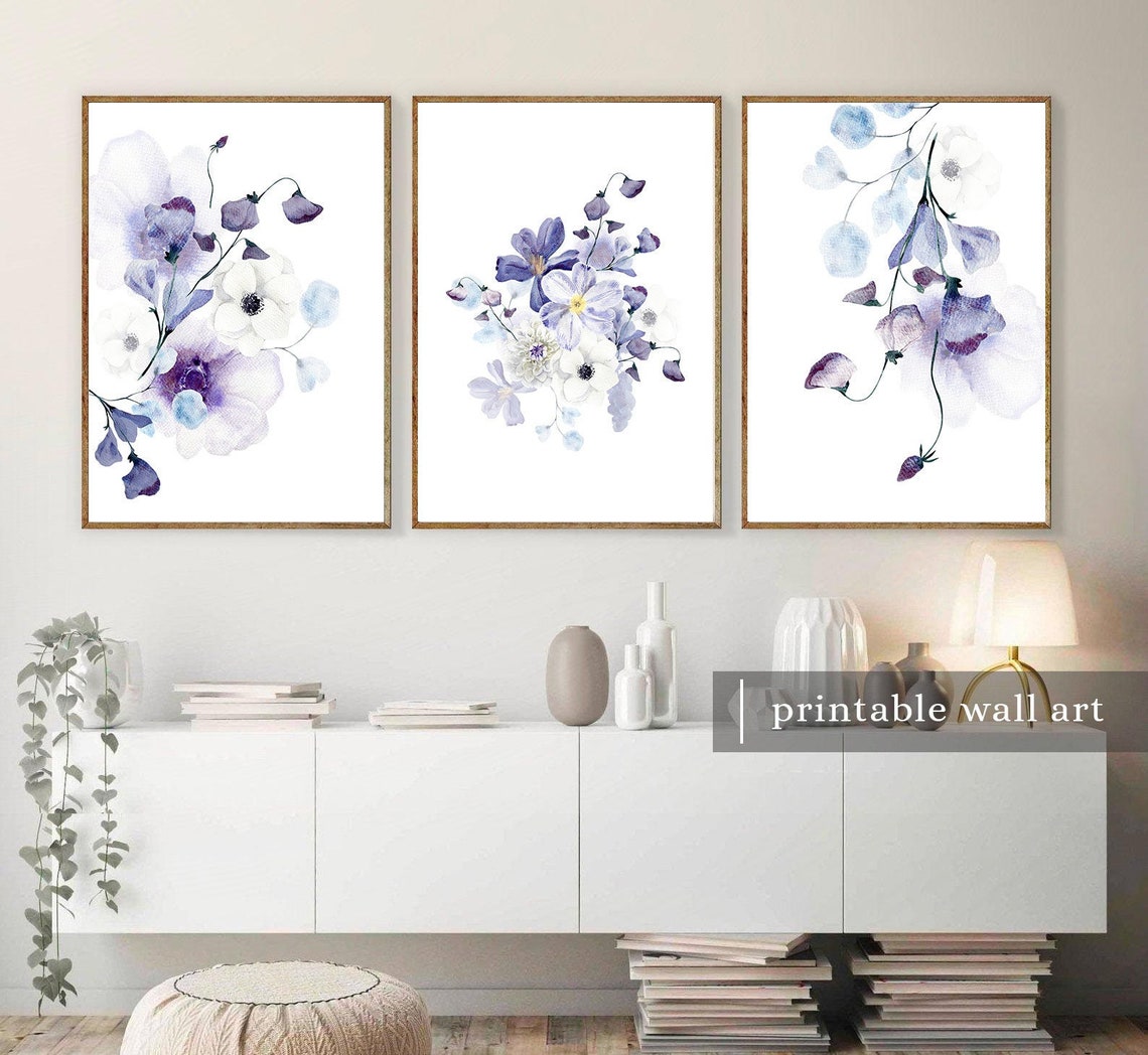 Purple Floral Wall Art Set of 3 Lilac Wall Art Lavender Etsy