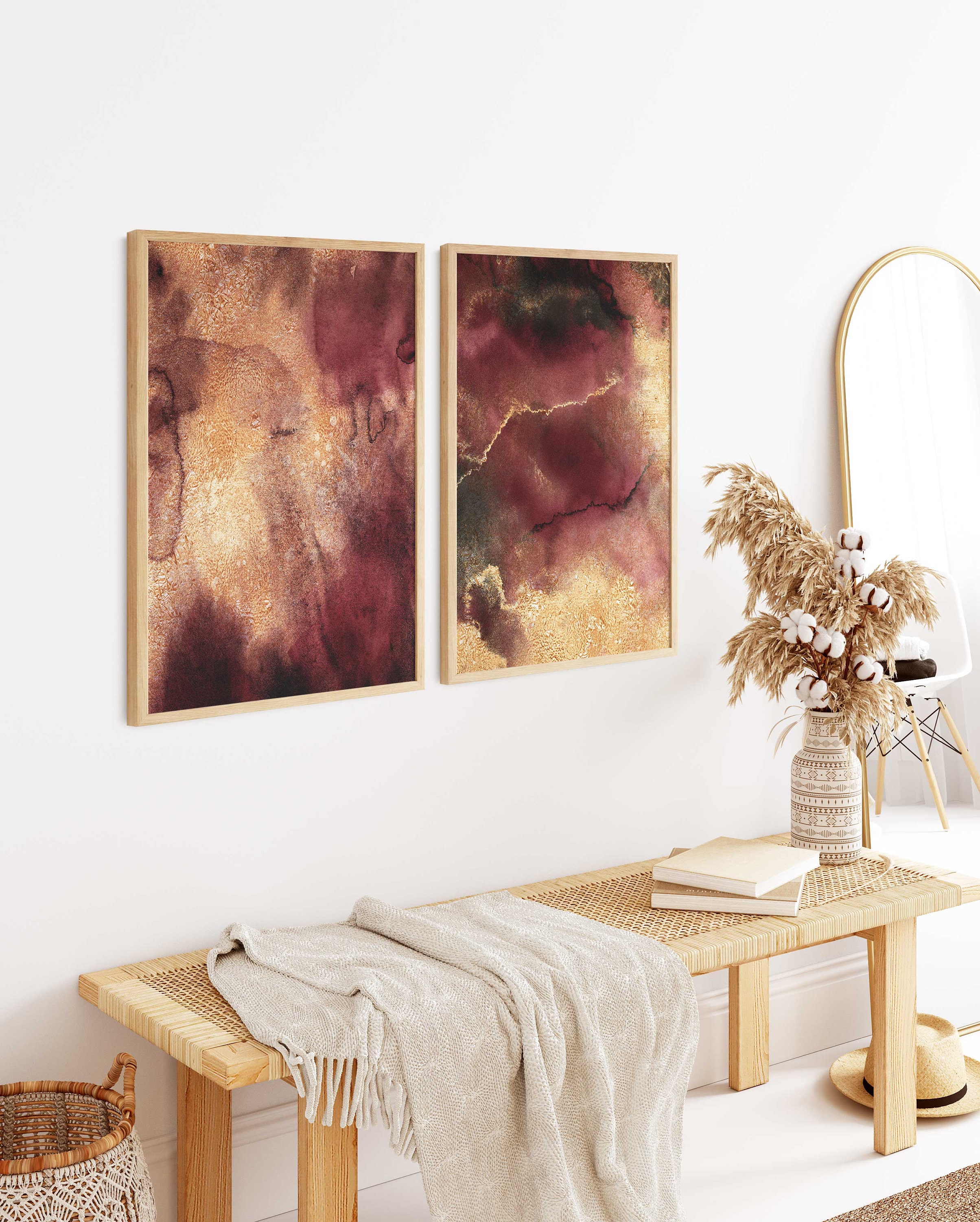 Burgundy Wall Art Set of 2 Burgundy Gold Wall Art Printable Etsy