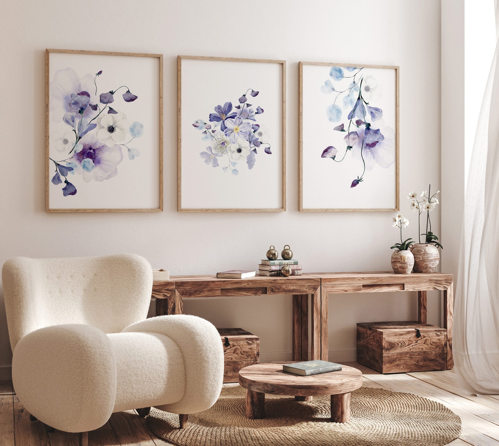 Purple Floral Wall Art Set of 3 Lilac Wall Art Lavender Etsy