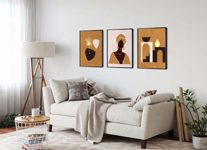 Modern Abstract Prints African Wall Art Set of 3 African Wall Decor Mid Century Modern Prints Tribal Wall Art Set African Woman Prints
