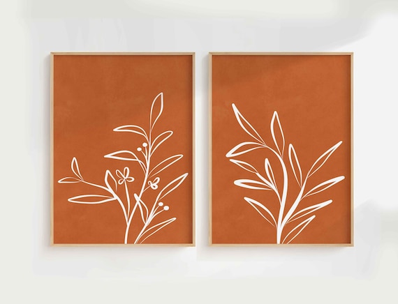 Boho Wall Art Prints, Burnt Orange Prints, Mid Century Modern Prints, Boho Wall Art Set of 2, Rusty Burnt Orange Wall Art Set of 2, Digital