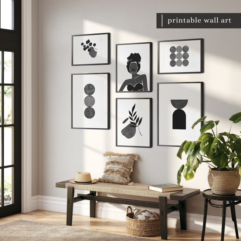 Black and White Wall Art Set of 6 Modern Minimalist Wall Art Etsy