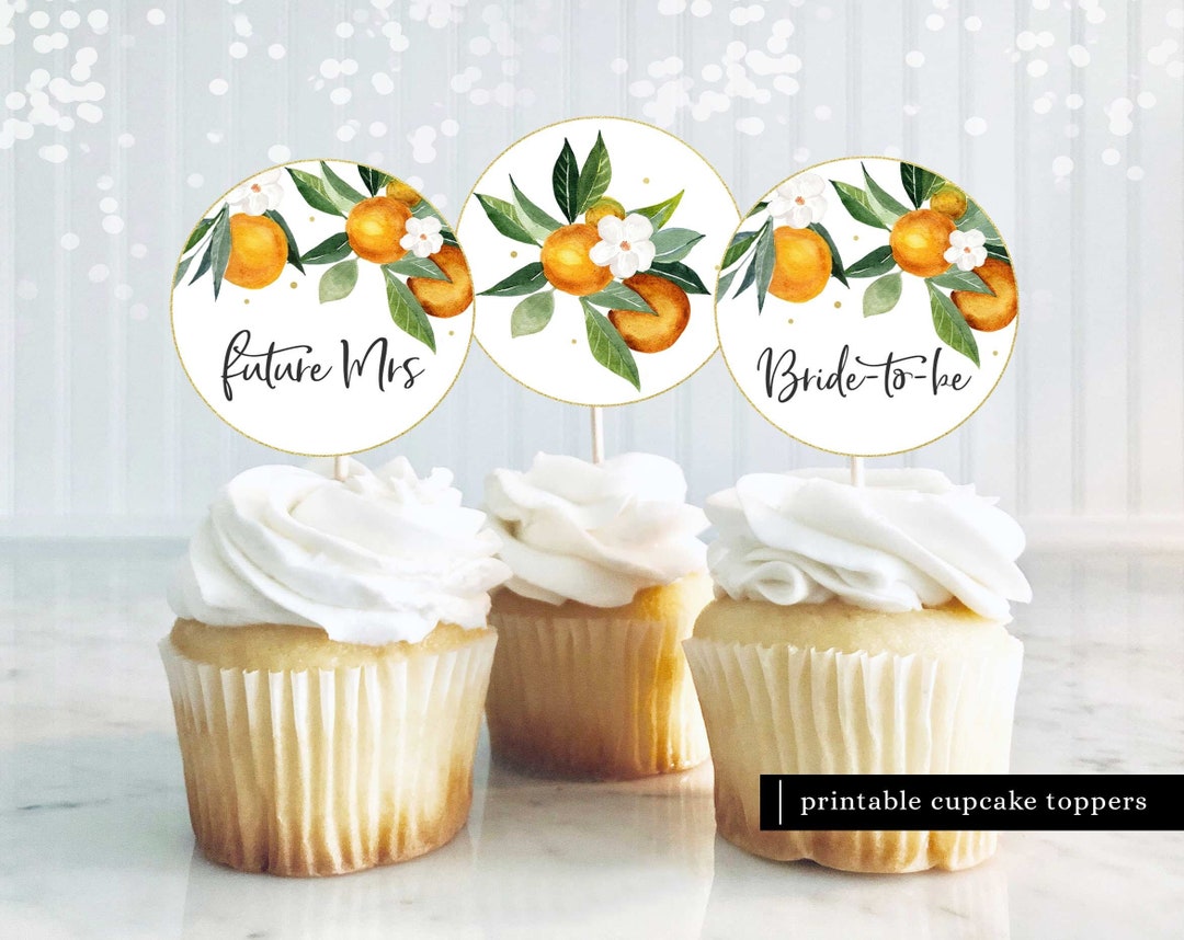 Orange Bridal Shower Decorations, Citrus Bridal Shower Cupcake Toppers ...