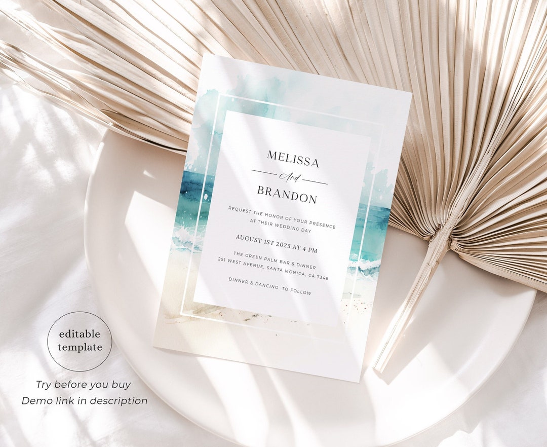 Beach Wedding Invitation Download, Beach Wedding Invitation Template ...