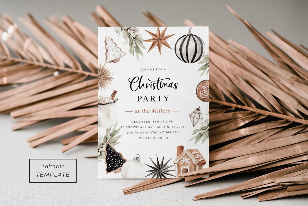 Modern Christmas Invitation Digital Download Holiday Party Etsy