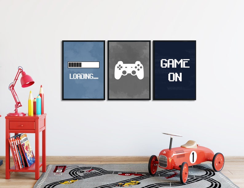 Video Game Wall Art Gaming Wall Art Set of 3 Blue Gray Etsy