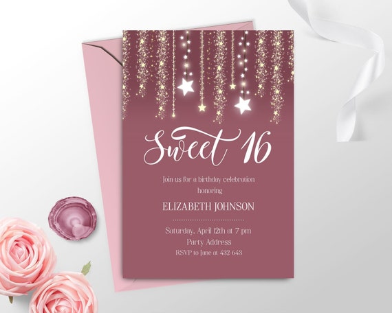 Elegant Sweet 16 Invitation Printable Pink Sweet 16 Etsy