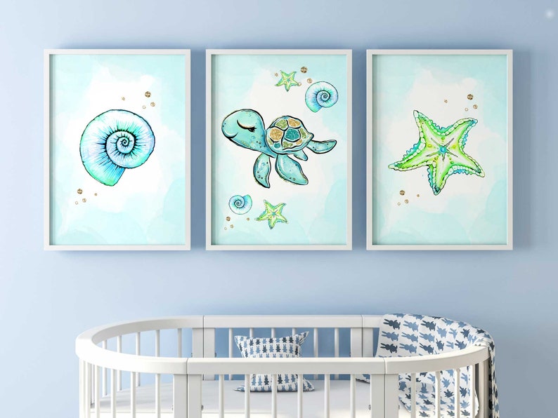 Ocean Nursery Wall Art Set of 3 Under the Sea Nursery Prints Etsy