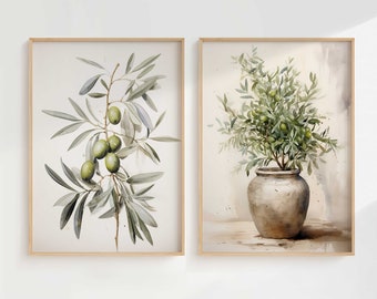 Vintage Botanical Print Set, Vintage Mediterranean Wall Art, Olive Wall Art, Neutral Botanical Print, Mediterranean Print, Neutral Wall Art