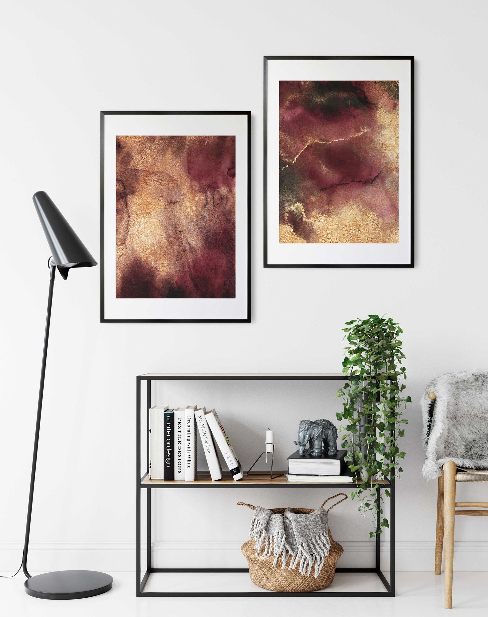 Burgundy Wall Art Set of 2 Burgundy Gold Wall Art Printable Etsy