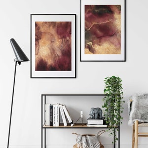 Burgundy Wall Art Set of 2 Burgundy Gold Wall Art Printable | Etsy