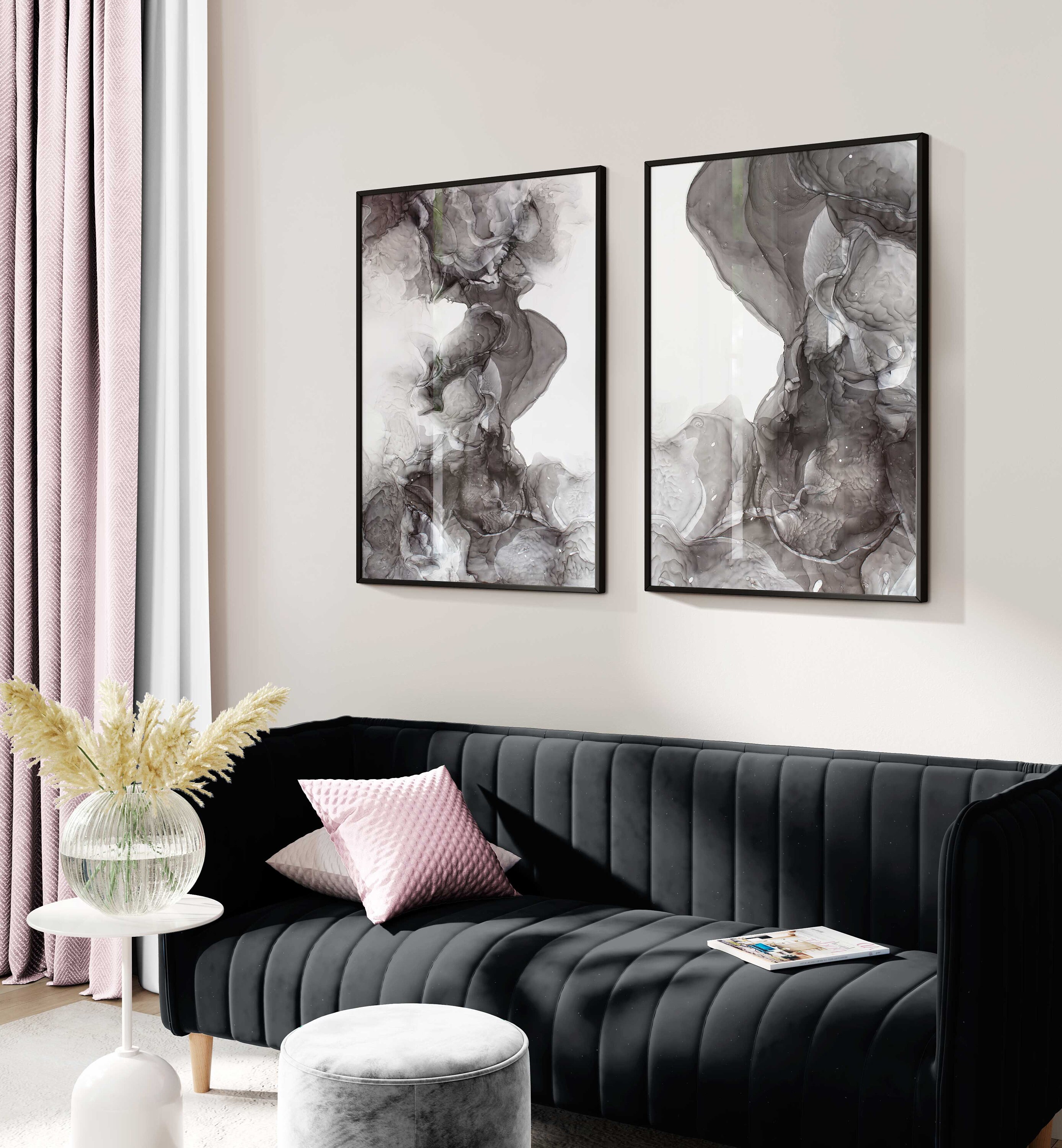 Abstract Gray Wall Art Set of 2 Modern Gray Wall Art Set - Etsy