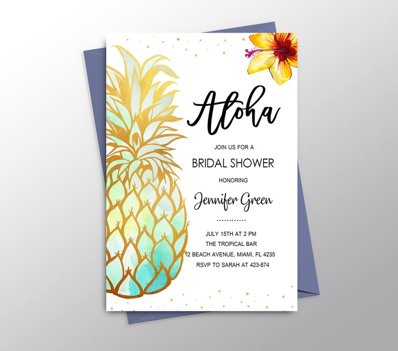 Pineapple Bridal Shower Invitation Printable Tropical Image 0