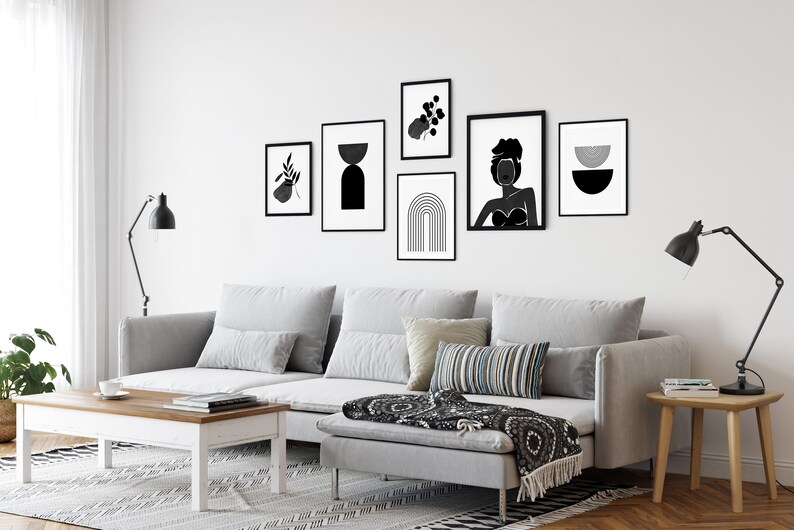 Black and White Wall Art Set of 6 Modern Minimalist Wall Art Etsy