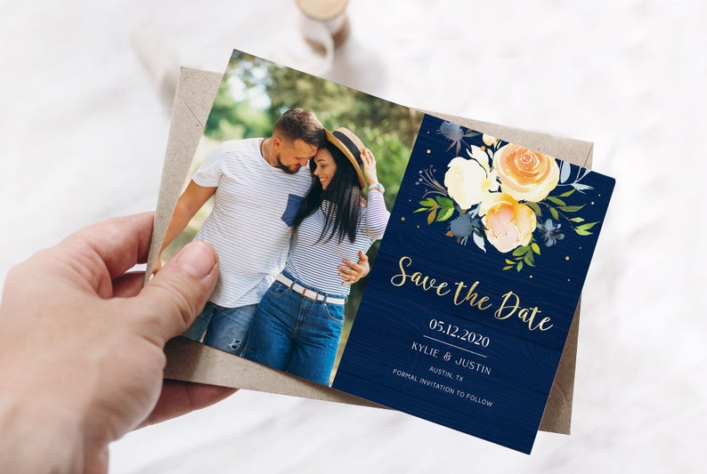 Blue Gold Floral Save the Date Templates Floral Rustic Save the Date Card Printable Photo Save the Date Country Save the Date Card