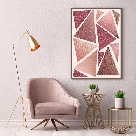 Rose Gold Wall Decor Modern Bedroom Print Geometric Wall Art Blush Wall Art Instant Download Geometric Printable Art Copper Pink