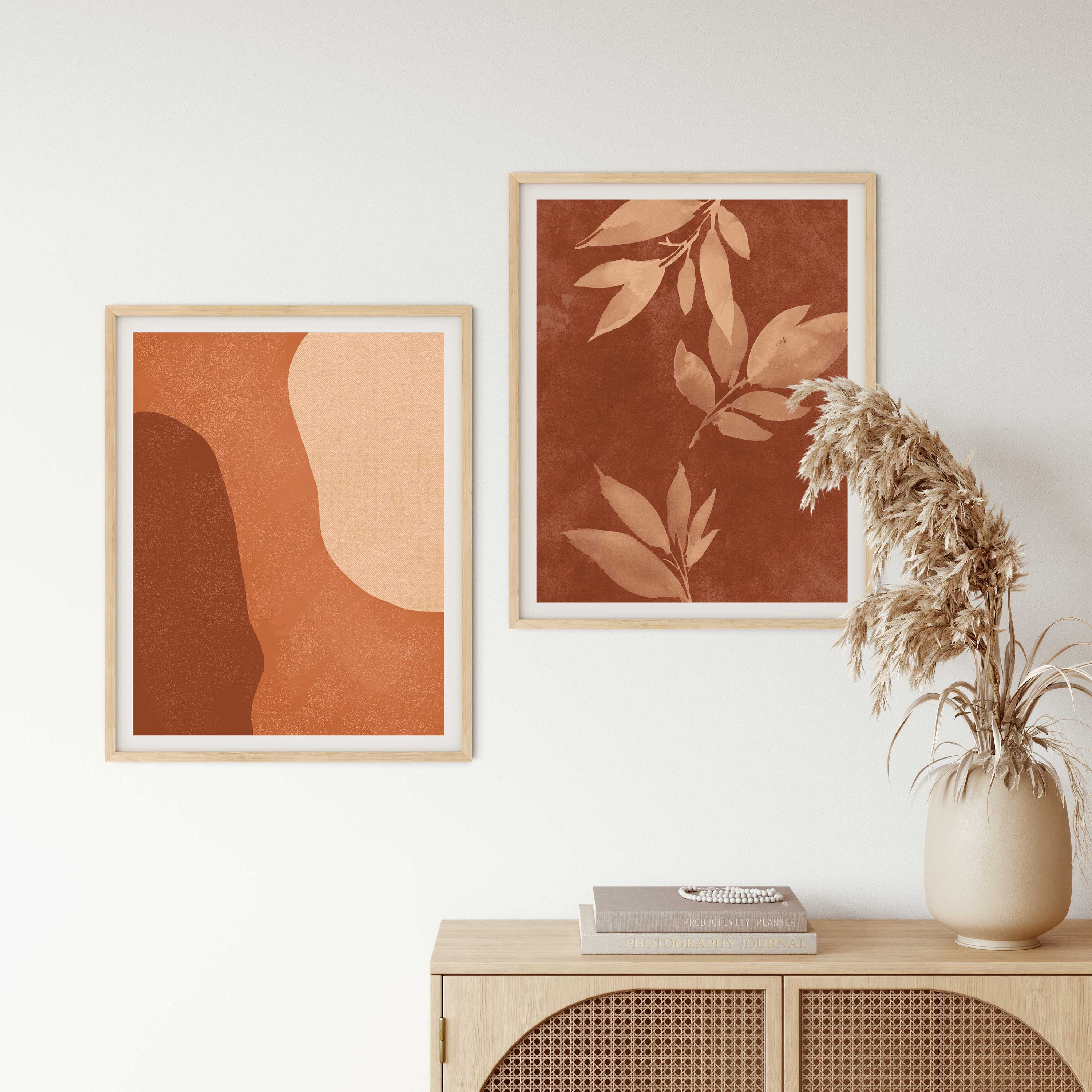 Burnt Orange Wall Art Set of 2 Terracotta Wall Art Mid Etsy