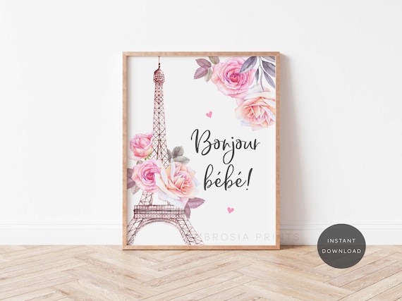 Paris Baby Shower Decorations, Paris Baby Shower Theme, French Baby Shower, Eiffel Tower, Oh La La, Bonjour Bebe, Paris Table Signs, P3
