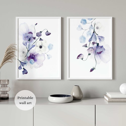 Purple Floral Wall Art Set of 2 Lilac Wall Art Lavender Etsy