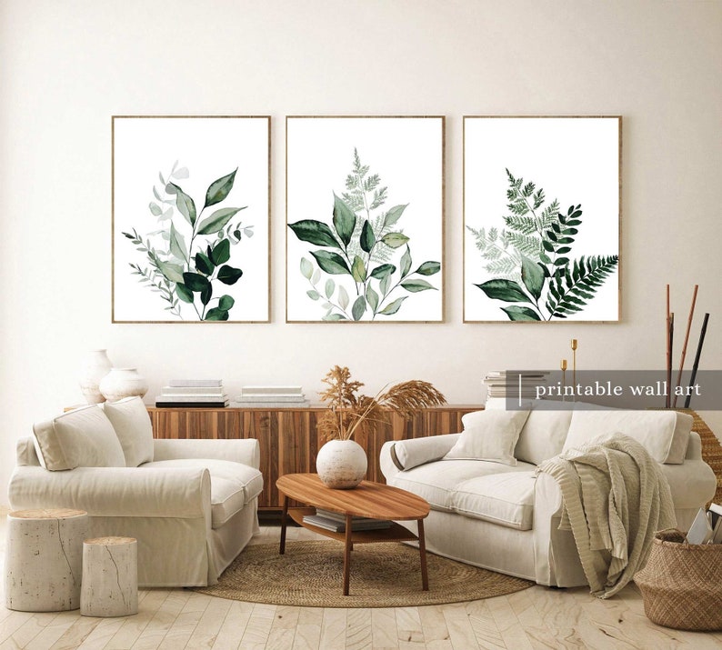 Botanical Wall Art Prints, Botanical Wall Art Set of 3 Digital, Leaf ...