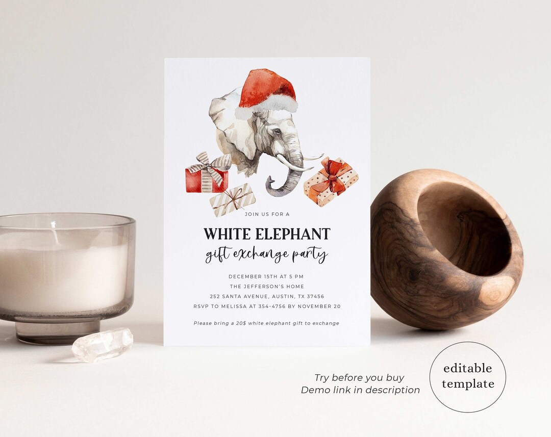 White Elephant Party Invitation Template White Elephant Gift Etsy UK