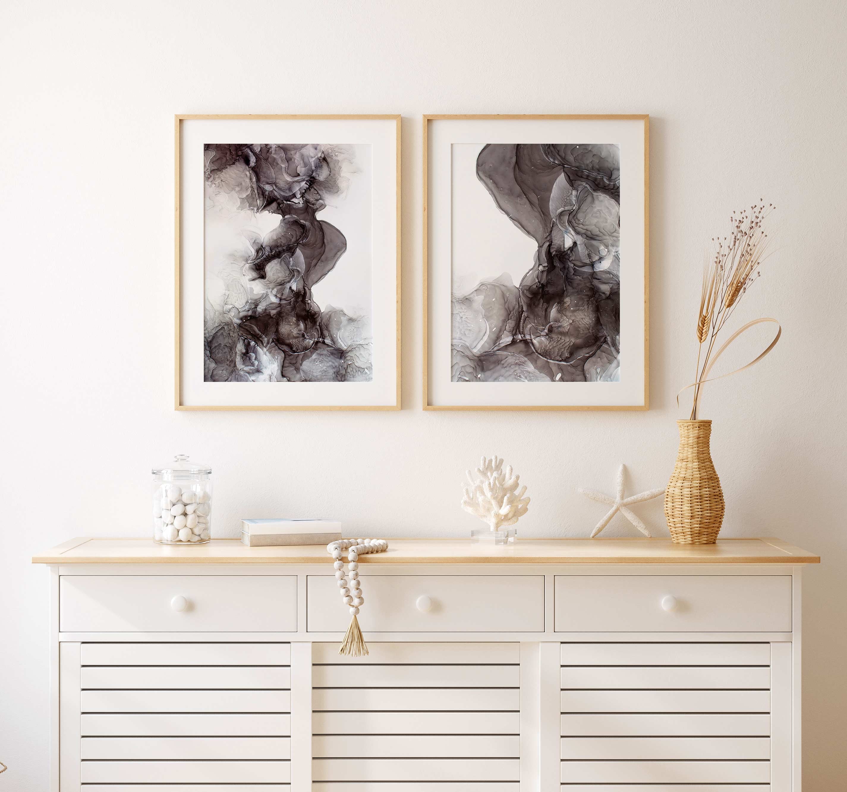 Abstract Gray Wall Art Set of 2 Modern Gray Wall Art Set Etsy