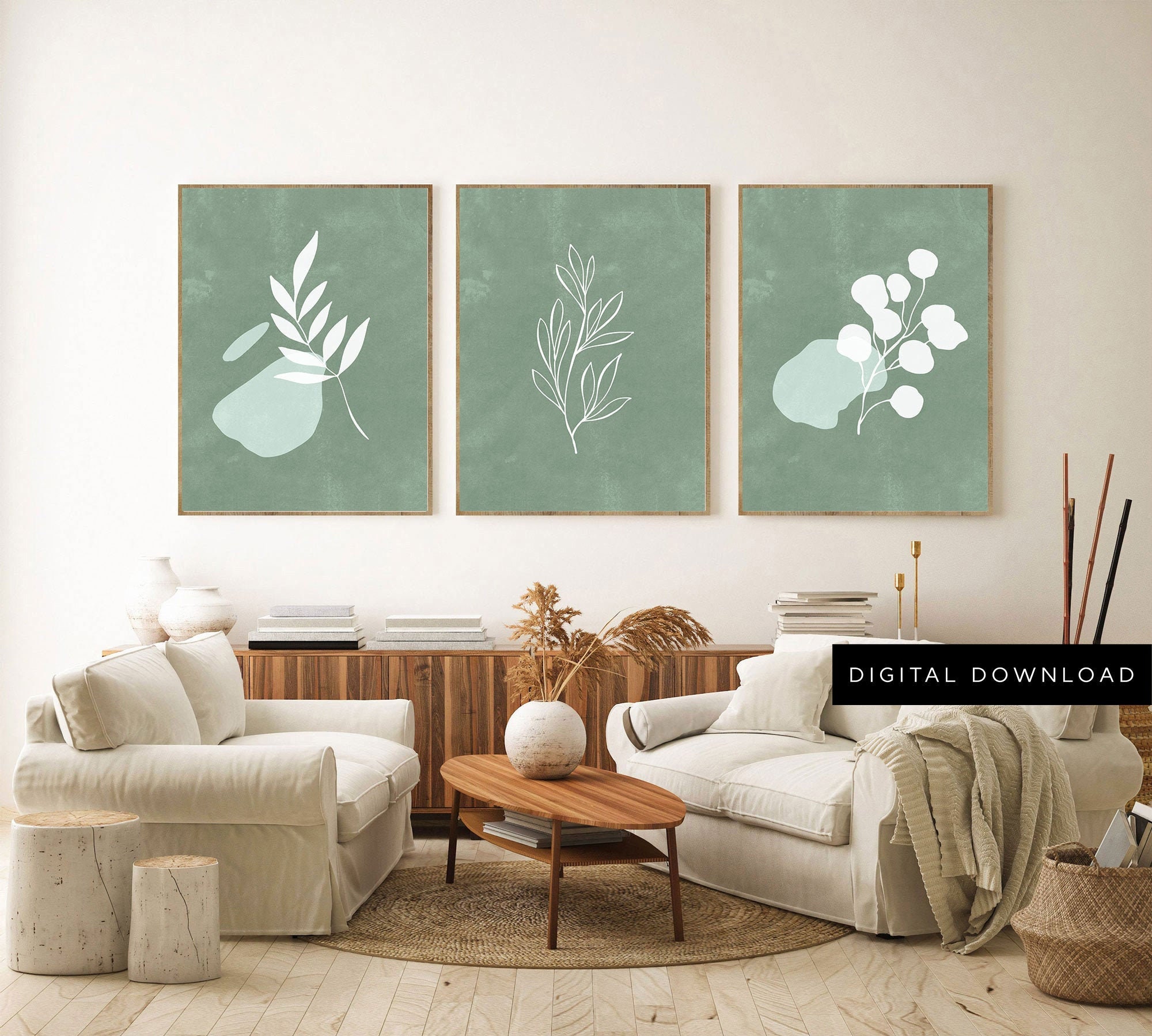Sage Green Wall Art Modern Green Wall Art Set of 3 Abstract Etsy