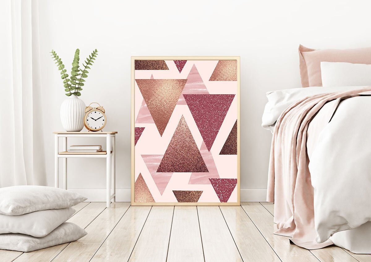 Rose Gold Decor Geometric Wall Art Print Bedroom Printable Blush Pink Office For Woman