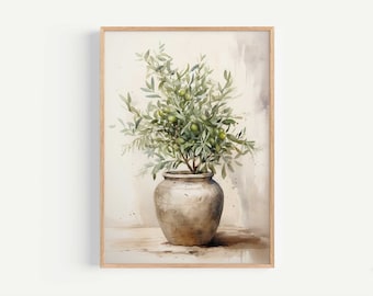 Olive Tree Print, Vintage Mediterranean Wall Art, Vintage Botanical Painting, Neutral Botanical Print, Mediterranean Print, Neutral Wall Art