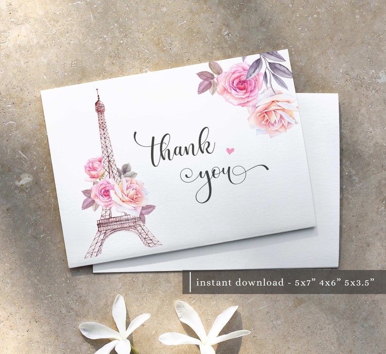 Paris Thank You Cards Printable Eiffel Tower Thank You Notes - Etsy